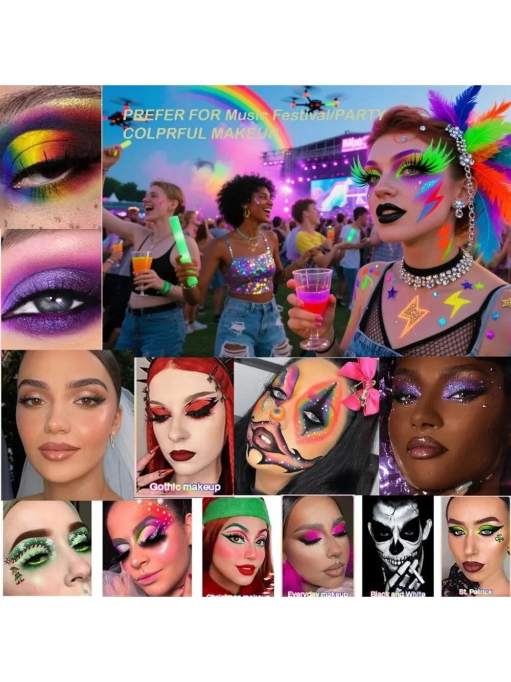 Colorful 28-Color Neon Rainbow Eyeshadow Palette - Bright Metallic & Matte